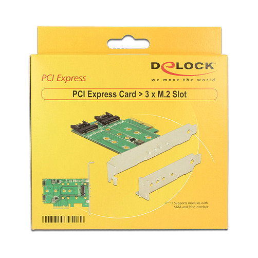 DeLOCK 89518 Tarjeta PCIe Express de Expansión con 3 Slots M.2 SATA, Formato Low Profile, Compatible con Windows y Linux