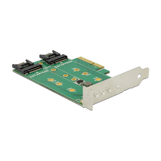 DeLOCK 89518 Tarjeta PCIe Express de Expansión con 3 Slots M.2 SATA, Formato Low Profile, Compatible con Windows y Linux