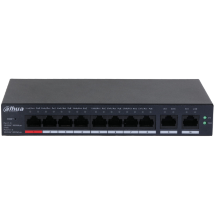 Dahua Technology DH-CS4010-8GT-110 Switch Gestionado L2 Gigabit Ethernet 10/100/1000 con PoE (Energía sobre Ethernet) - Negro