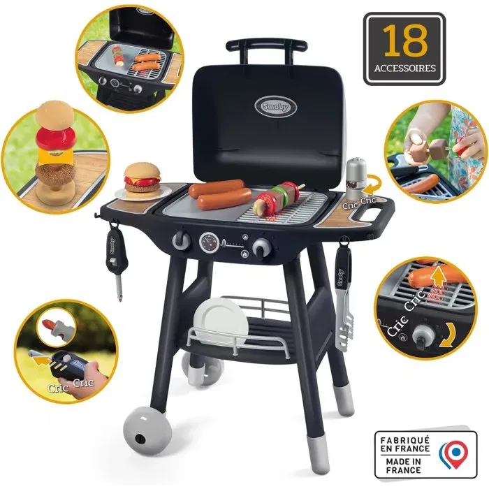 Smoby Barbacoa Infantil Juguete con Plancha y Parrilla + 17 Accesorios Incluidos, para Niños y Niñas a Partir de 3 Años