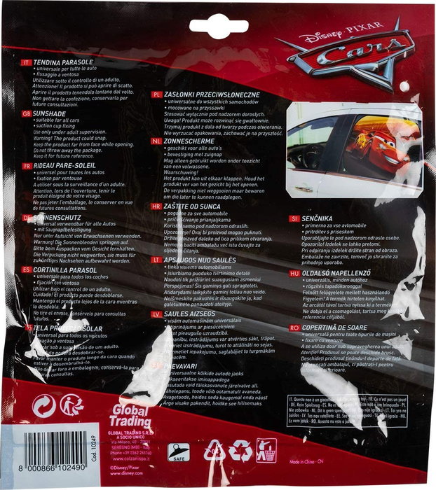 Disney Cortina Lateral Maxi Cars 360x40 cm Protección UV Fijación Ventosa CZ10249 1 Pz