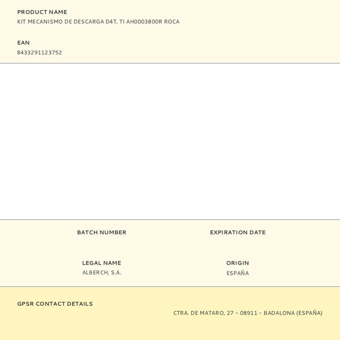 Roca AH0003800R Kit Mecanismo de Descarga D4T 6 Litros Sin Pulsadores Roca AH0003800R Kit Mecanismo de Descarga D4T 6 Litros Sin Pulsadores