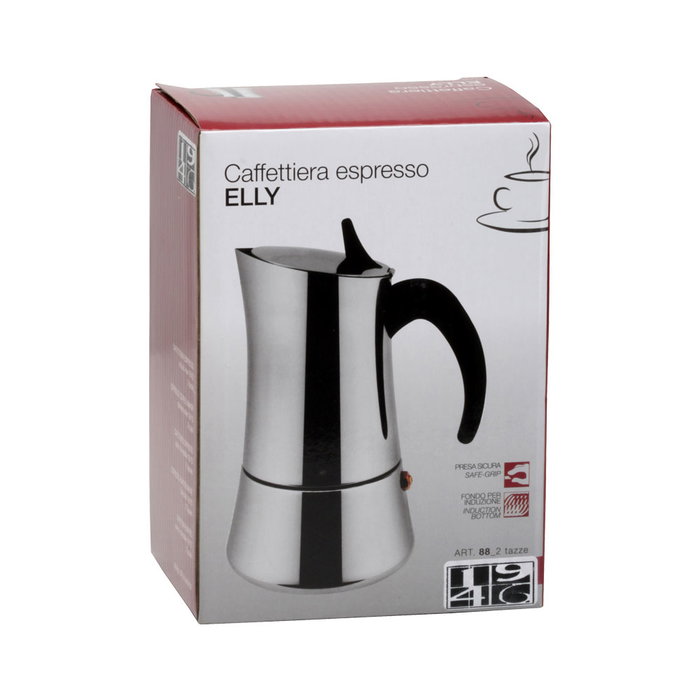 1946 Cafetera Elly 150 ml 2 Tazas Acero Inoxidable 18/10 Inducción 1946 Cafetera Elly 150 ml 2 Tazas Acero Inoxidable 18/10 Inducción