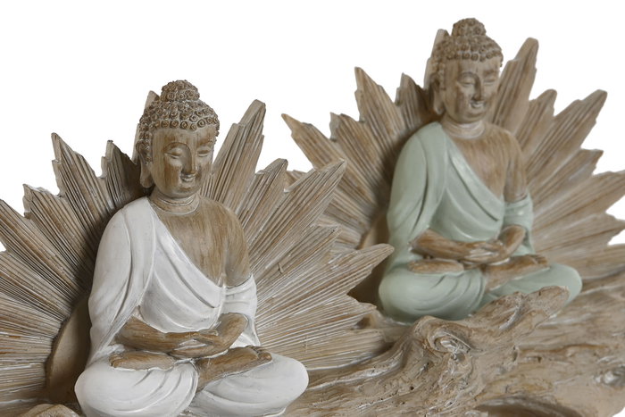 DKD Home Decor Figura Buda Tronco Resina Verde Blanco 30 x 15 x 6 cm (2 Unidades)