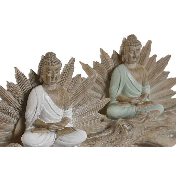 DKD Home Decor Figura de Buda sobre Tronco, Surtido de 2 Piezas, Resina Verde y Blanco