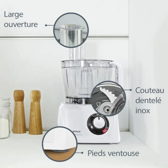 Bosch B1EMC812S8 Procesador de alimentos multifuncional 1250 W 3,9 L Blanco / Acero inoxidable