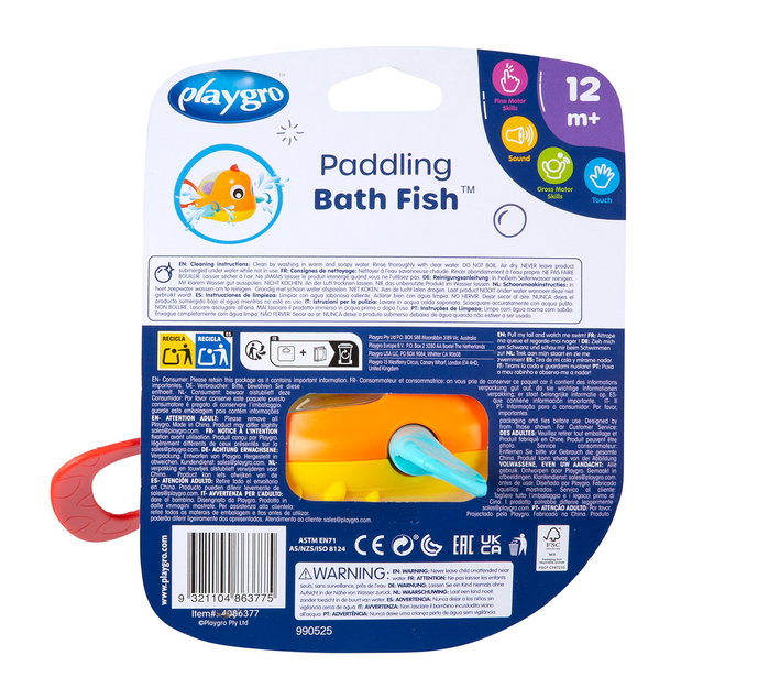 Playgro Pez de Baño Que Rema +12 Meses Juguete de Baño Bebé Chapoteo Aletas Giratorias Bolas Colores
