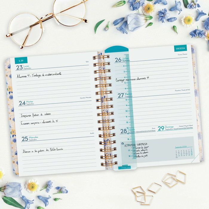 Finocam Agenda Docente Magistral Flowers 2024-2025 Semana Vista Horizontal 4º 155x212 mm