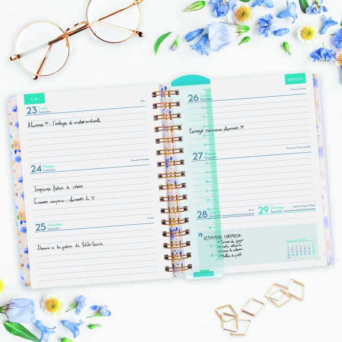 Finocam Agenda Docente Magistral Flowers 2024-2025 Semana Vista Horizontal 4º 155x212 mm