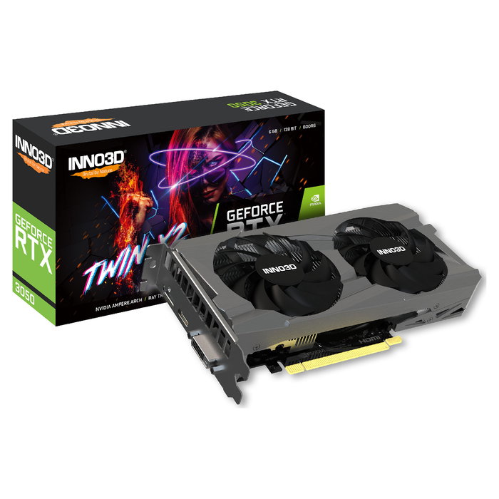 Inno3D GeForce RTX 3050 Twin X2 OC 6GB GDDR6 7680 x 4320 PCIe 4.0, 2304 Núcleos CUDA, 1470 MHz (OC), Ventilador Doble