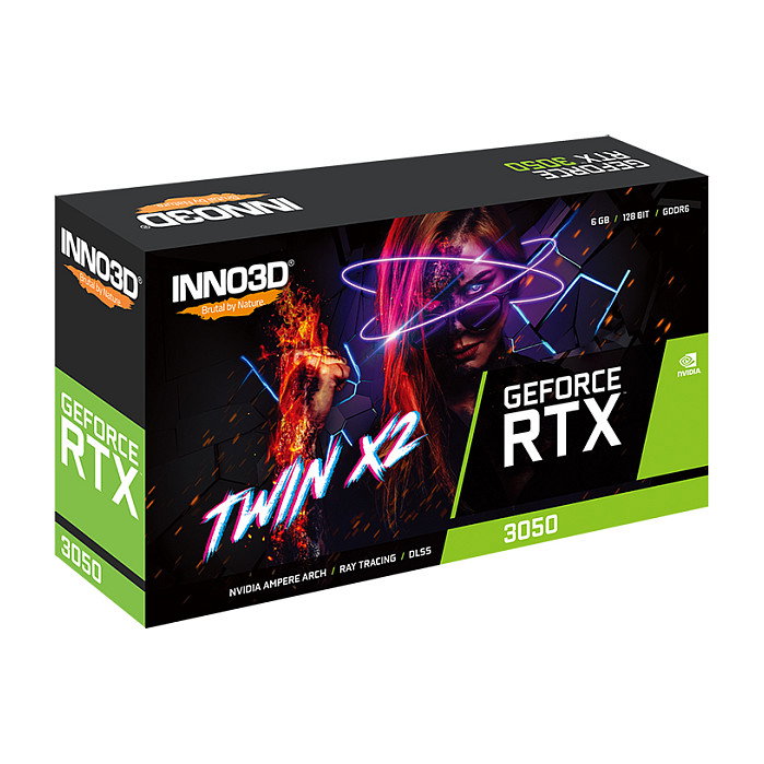 Inno3D GeForce RTX 3050 Twin X2 OC 6GB GDDR6 7680 x 4320 PCIe 4.0, 2304 Núcleos CUDA, 1470 MHz (OC), Ventilador Doble