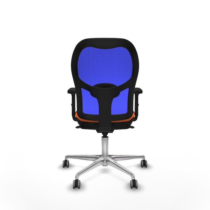 PIQUERAS Y CRESPO Silla de oficina Jorquera con mecanismo sincro, tela naranja y malla azul PIQUERAS Y CRESPO Silla de oficina Jorquera con mecanismo sincro, tela naranja y malla azul