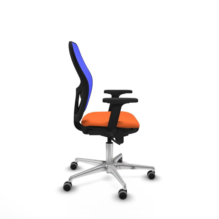 PIQUERAS Y CRESPO Silla de oficina Jorquera con mecanismo sincro, tela naranja y malla azul PIQUERAS Y CRESPO Silla de oficina Jorquera con mecanismo sincro, tela naranja y malla azul