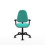 Silla de oficina Algarra con mecanismo Contacto permanente básico tapizada con Similpiel color Turquesa. Equipada con Base poliamida negra, Brazos 2D y Ruedas de nailon 50 mm