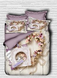 L'essentiel linge de maison Juego de Fundas de Edredón Doble 200x220cm, Microsatín Poliéster y Algodón, Lila Blanco Beige