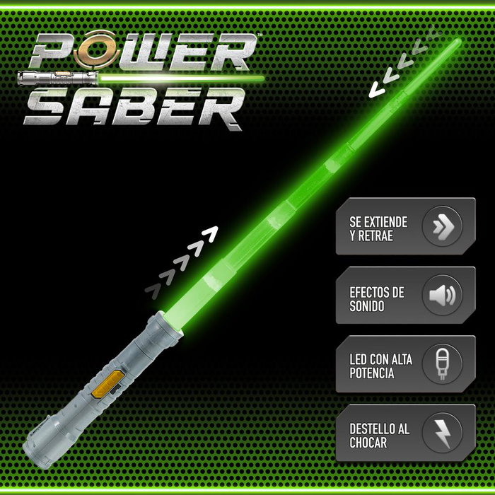 Power Saber - Sable Luminoso Escala 1:1 Color Verde con Proyección y Retracción Automática, Efectos de Sonido por Movimiento y Empuñadura con Luz Power Saber - Sable Luminoso Escala 1:1 Color Verde con Proyección y Retracción Automática, Efectos de Sonido por Movimiento y Empuñadura con Luz