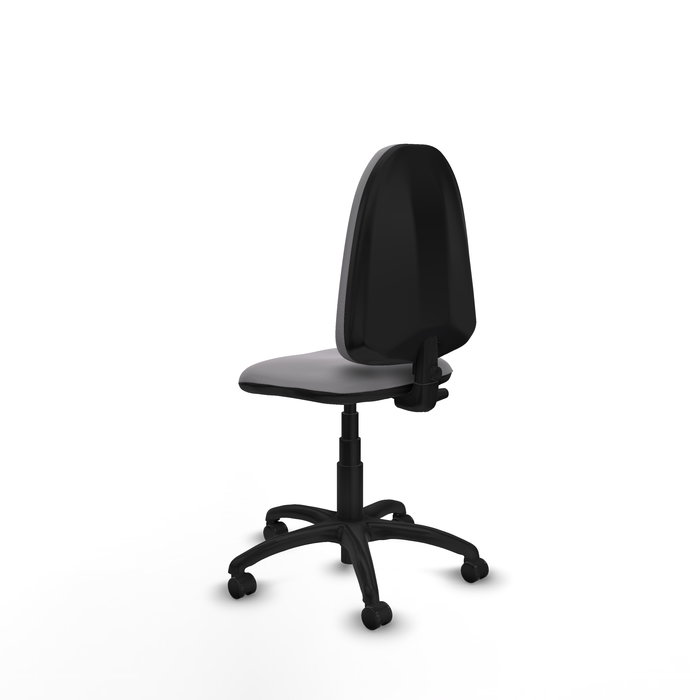 Silla de oficina Aýna con mecanismo Contacto permanente básico tapizada con Similpiel color Gris. Equipada con Base poliamida negra, Sin brazos y Ruedas de parqué