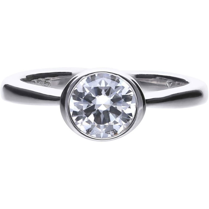 Diamonfire Anillo de Plata de Ley con Circonita 7mm, Talla 17,5