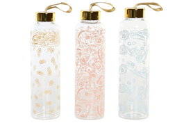 DKD Home Decor Botellas de Borosilicato 550ml Surtidas, Colección Bandana Pastel