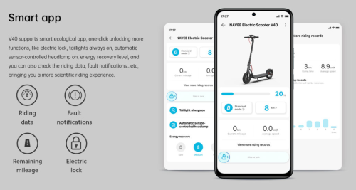 NAVEE V40 Patinete Eléctrico Scooter, 525W, 25 km/h, 120 kg Carga Máx, Plegable, Negro/Gris, SNAVV40