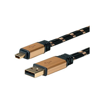 ROLINE GOLD USB 2.0 Cable USB A a Mini-USB B, 3 m, Negro/Oro