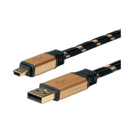 ROLINE GOLD USB 2.0 Cable USB A a Mini-USB B, 3 m, Negro/Oro