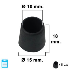 MAURER Contera Cónica Negra 10mm, Blister 8 piezas