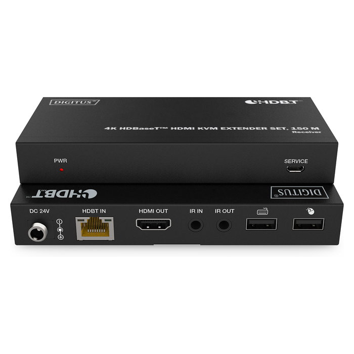 Digitus Extensor KVM HDMI 4K HDBaseT 150m con USB 1.1, Transmisor y Receptor, Resolución 3840x2160 @60Hz, Ancho de Banda 18 Gbit/s, Negro