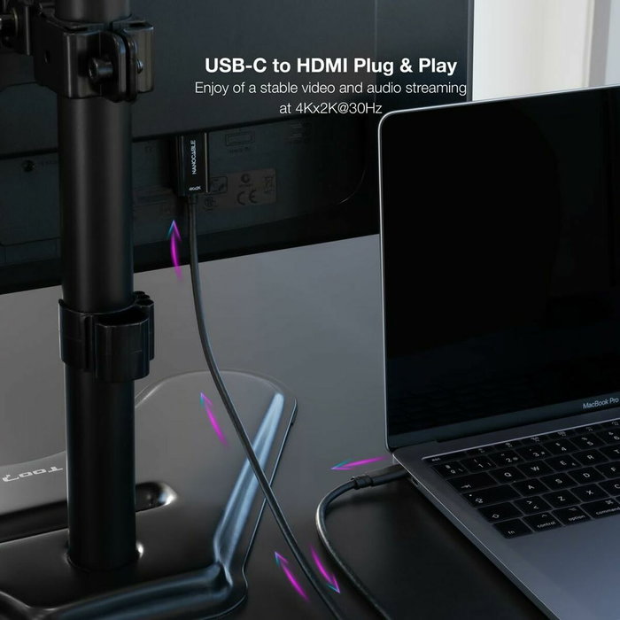 Nanocable Cable Conversor USB-C a HDMI 1.4 4K@30Hz, 5 m, Negro