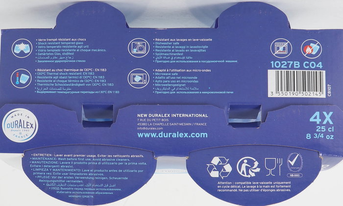 Duralex Vasos Picardie 25cl Marine - Set de 4 vasos de cristal templado para bebida (12 Cajas)