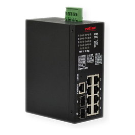 ROLINE 21.13.1137 Switch Industrial Gigabit Gestionado L2, 8 Puertos RJ-45 + 2 SFP, PoE+ con 113W, Negro