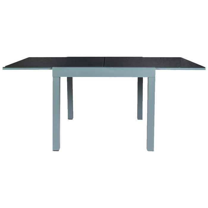 Home Deco Factory Mesa Extensible Gris para 4-6 personas, Tablero de Vidrio Templado, 80-160x80 cm