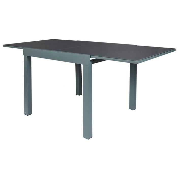 Home Deco Factory Mesa Extensible Gris para 4-6 personas, Tablero de Vidrio Templado, 80-160x80 cm