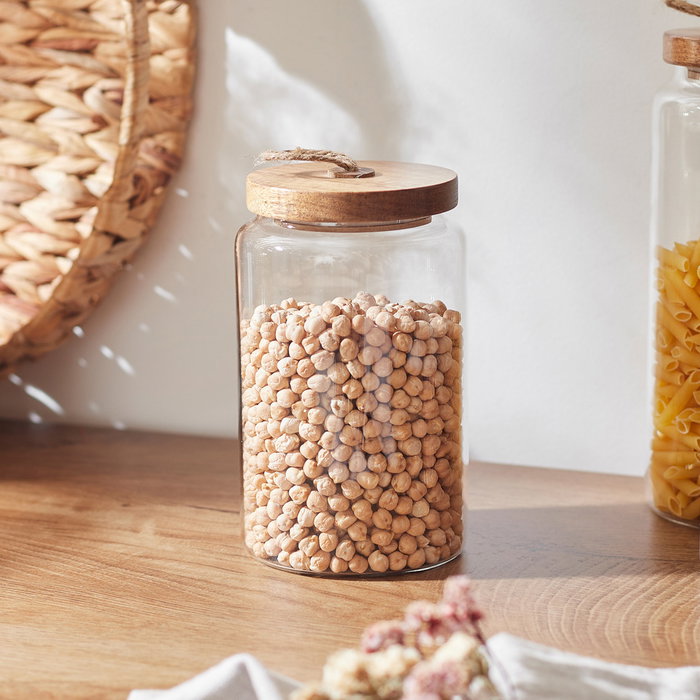 Home Deco Factory Bote con Tapa de Vidrio Colección Cocooning, Altura 17 cm