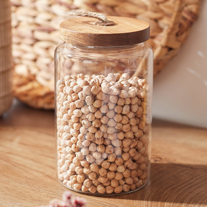 Home Deco Factory Bote con Tapa de Vidrio Colección Cocooning, Altura 17 cm