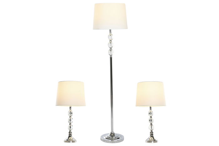 DKD Home Decor Lámpara de Pie Moderna Plateado Blanco 35x150x35 cm Set 3 Piezas Cristal Metal Algodón