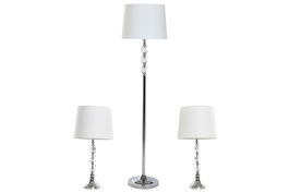 DKD Home Decor Lámpara de Pie Moderna Plateado Blanco 35x150x35 cm Set 3 Piezas Cristal Metal Algodón
