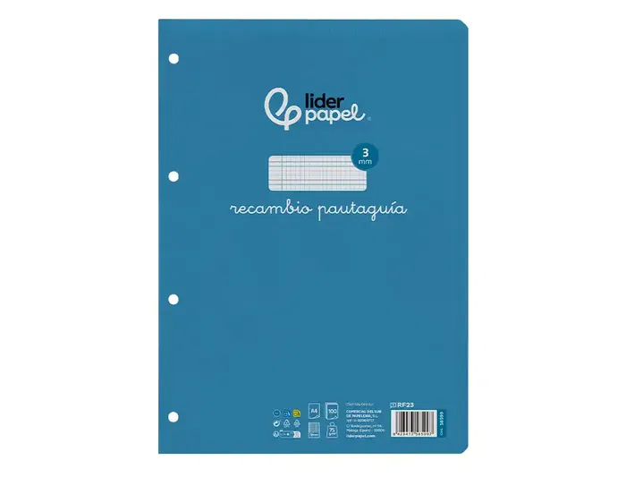 Liderpapel Recambio A4 Pautaguia 100 Hojas 75gr Cuadriculado Con Margen 4 Taladros