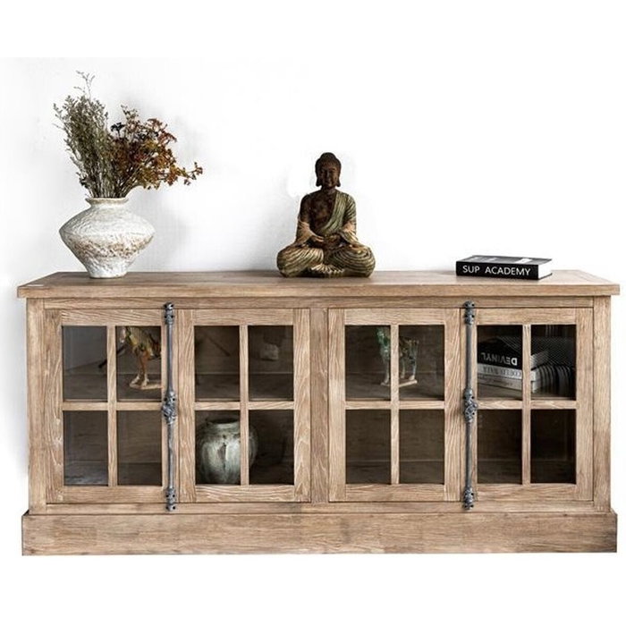 DKD Home Decor Buffet de Madera de Hevea y Cristal Natural DKD Home Decor Buffet de Madera de Hevea y Cristal Natural