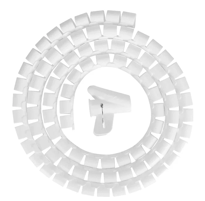 Neomounts ADS06-142WH Organizador de Cables para Escritorio, Pasacables, Tubo Espiral Flexible (Blanco, Ø25mm, para 1-5 Cables, 2m, Incluye Clip)