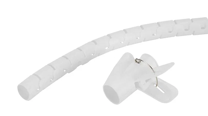 Neomounts ADS06-142WH Organizador de Cables para Escritorio, Pasacables, Tubo Espiral Flexible (Blanco, Ø25mm, para 1-5 Cables, 2m, Incluye Clip)