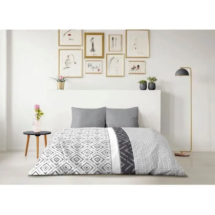 Home Linge Passion HOM3701393715324 Juego Nórdico de Microfibra ETHNO Gris 220 x 240 cm + 2 Fundas de Almohada 63 x 63 cm