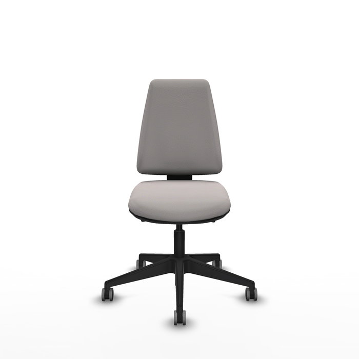 Silla de oficina Elche con mecanismo Asincro tapizada con Similpiel color Blanco. Equipada con Base piramidal negra, Sin brazos y Ruedas 65 mm parqué