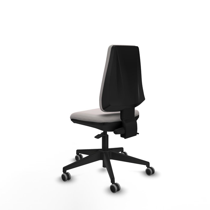 Silla de oficina Elche con mecanismo Asincro tapizada con Similpiel color Blanco. Equipada con Base piramidal negra, Sin brazos y Ruedas 65 mm parqué