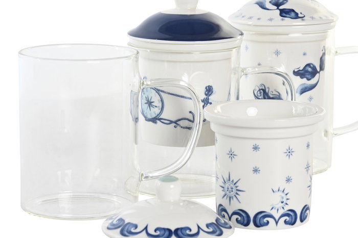 DKD Home Decor Mug Infusiones Atlantico Stella Maris Multicolor Cristal y Porcelana 300ml (6 Unidades) DKD Home Decor Mug Infusiones Atlantico Stella Maris Multicolor Cristal y Porcelana 300ml (6 Unidades)