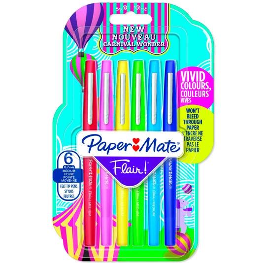 Paper Mate Rotulador Punta De Fibra Flair Original Tapón Hermético Carnival Blister 6 Colores