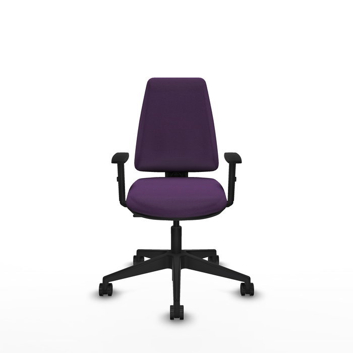 Silla de oficina Elche con mecanismo Contacto permanente básico tapizada con Tela color Morado. Equipada con Base piramidal negra, Brazos 1D y Ruedas 65mm nailon Silla de oficina Elche con mecanismo Contacto permanente básico tapizada con Tela color Morado. Equipada con Base piramidal negra, Brazos 1D y Ruedas 65mm nailon