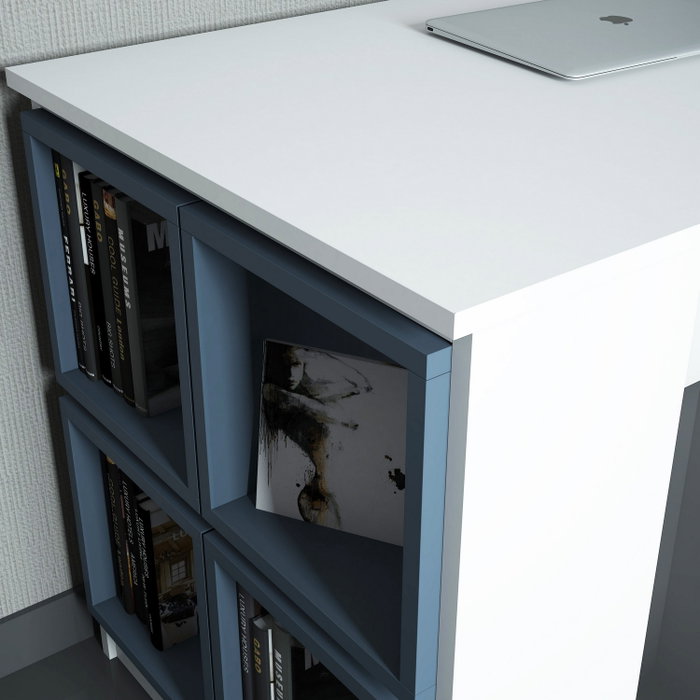 Hanah Home Mesa de Estudio Box Blanca y Azul 120x75x65 cm con Estanterías