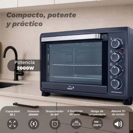 Grunkel Horno de Sobremesa Eléctrico con Convección HR-38PRO 38 Litros 2000W, Negro