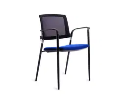 Silla confidente Rocada brazos fijos asiento tela ignífuga azul respaldo malla estructura metálica